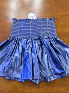 QUEEN OF SPARKLES Blue Leather Smocked Swing Shorts with Elastic Waistband